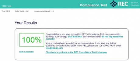 People First scored 100% in the Recruitment & Employment Confederation's Compliance Test